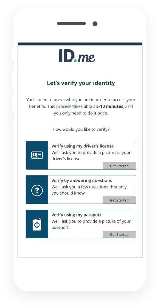 Verify your identity using your driver's license, passport, and/or by answering